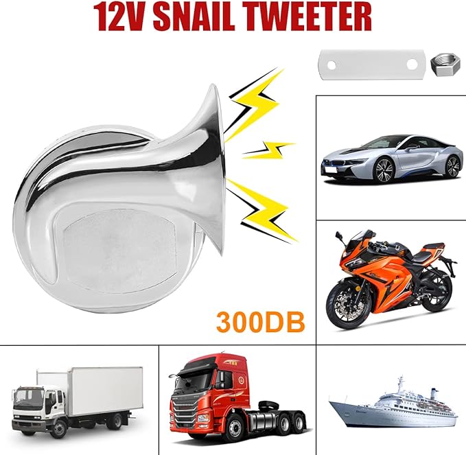 Super Loud Train Horns, Car Waterproof Durable Air Electric Snail Horn, 12V Raging Sound Air Horns Replacement Kit, Automotive Accessories Universal for Car, Motorcycle, Truck, Bike, Boat (Silver)