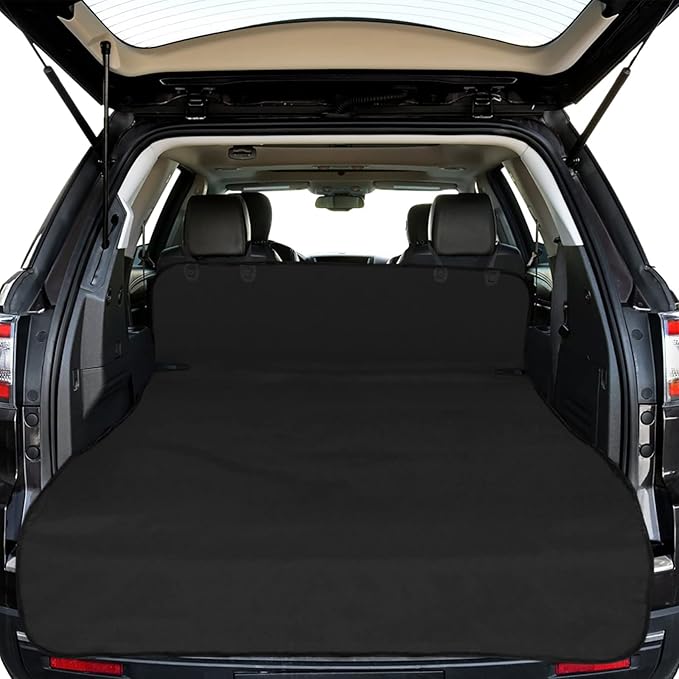 F-color SUV Cargo Liner for Dogs - Waterproof Pet Cargo Liner, Comfort Dog Cargo Cover with Bumper Flap Protector, Scratchproof for Large SUVs Sedans Trunks Vans, Black