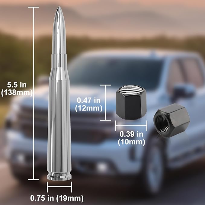 Enigrette Chrome Car Truck Antenna with Tire Valve Caps American Flag Short Replacement for GMC Sierra Chevy Silverado Dodge Ram 1500 2500 3500 Ford F150 F250 F350 Super Duty Raptor, Accessories