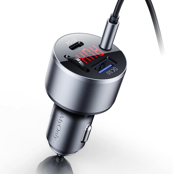 AUX Car Adapter FM Transmitter,iMyOnly QC/PD All-Metal Bluetooth V5.4 AUX Adapter for Car Music Player, Bluetooth Transmitter with Hands-Free Calling