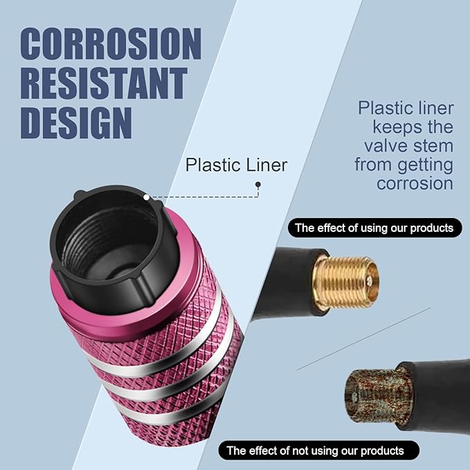 Tire Valve Stem Cap Cover - (5 Pack) Tire Air Cap Metal with Plastic Liner Corrosion Resistant Leak-Proof American Flag for Car Truck Motorcycle Bike Pink