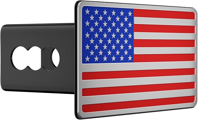 Heavy American Flag Metal Trailer Hitch Cover for 2" inch Receivers,Tow Hitch Covers 2 Inch for Truck Accessories (with 5/8-Inch Pin Diameter Trailer Hitch Lock, Chrome&Red&Blue
