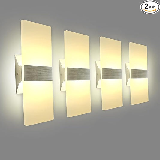 KICAAO Modern Wall Sconces, Led Wall Light 10w, Wall Sconce Up Downlight, Hardwired Acrylic Wall Light Lighting, Suitable for Living Room Corridor Bedside (Warm White 2700K 4Pack)