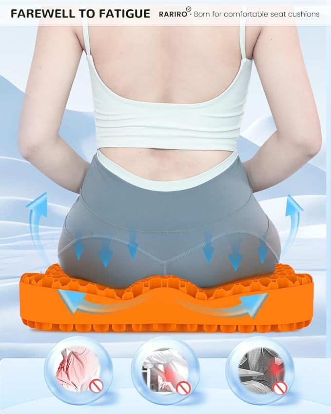 Gel Seat Cushion for Long Sitting(Enlarged&Thickened), Cooling Pressure Relief Seat Cushion for Wheelchair, Driving, Kayak, Office Desk Chair Seat Pad Gel for Heavy People[Orange-19.7" Large]