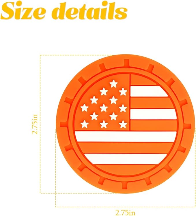 Osilly Car Cup Holder Coasters, 4 Pack American Flag Insert Car Cup Coaster, 2.75 Inch PVC Anti Slip Shockproof Embedded Drink Mat, Car Interior Decoration Accessories for SUV, Truck(Orange)
