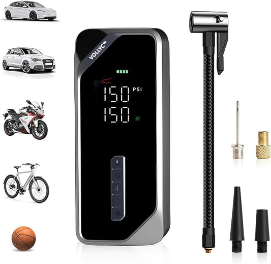 Car Tire Inflator Portable Air Compressor–150 PSI Air Pump for Car Tires, Air Compressor for Car, Cordless Bike Pump with Digital Pressure Gauge, 4 Preset Modes for Car Bike Motorcycle Balls