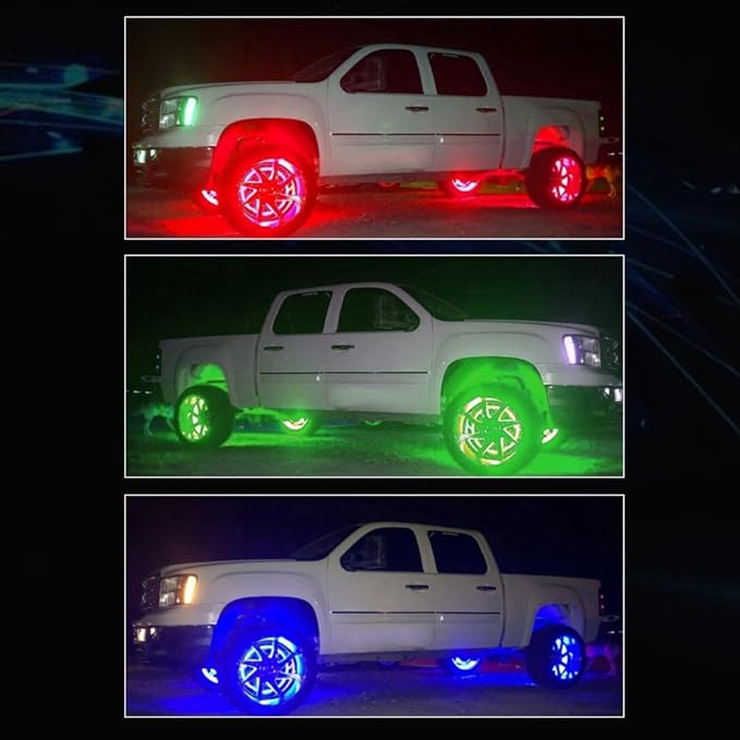 Blueshyhall 15.5 inch LED Rim Wheel Ring Lights 4 PCS for Car Truck Vehicle Offroad Pickup, RGB Multi-Color Chasing Dancing Wheel Ring Light Kit