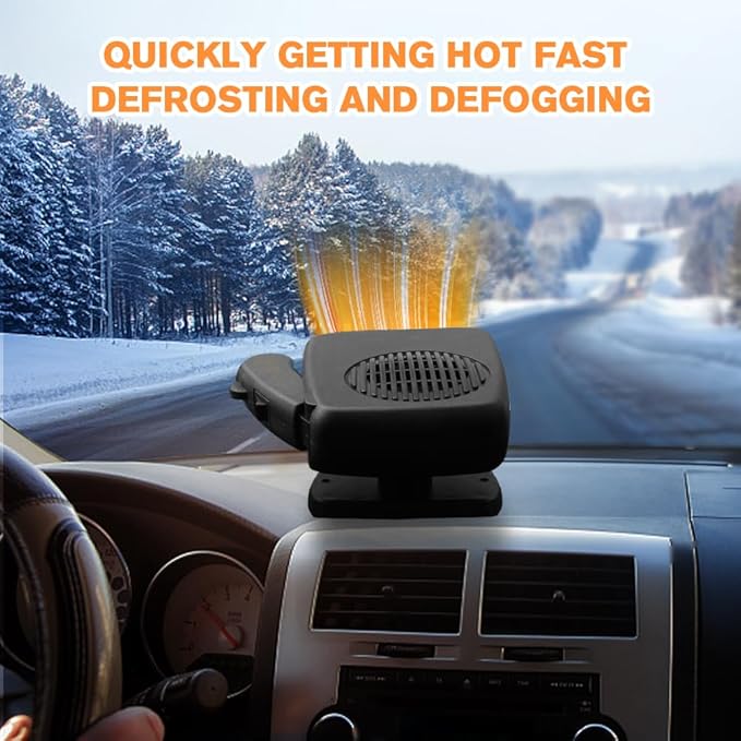 Leaflai 12V Car Heater 150W Auto Heater Anti-Fog Windscreen Heating Fan 2 in-1 Heating/Cooling Car Defroster with Plug-in Cigarette Lighter, Mini Car Demister for Small Vehicles