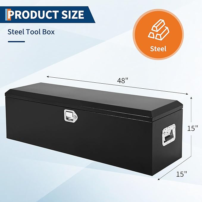 48 Inch Heavy Duty Steel Truck Bed Tool Box Truck Car Outdoor Trailer Pickup Toolbox, RV Storage Organizer w/Lock & Keys