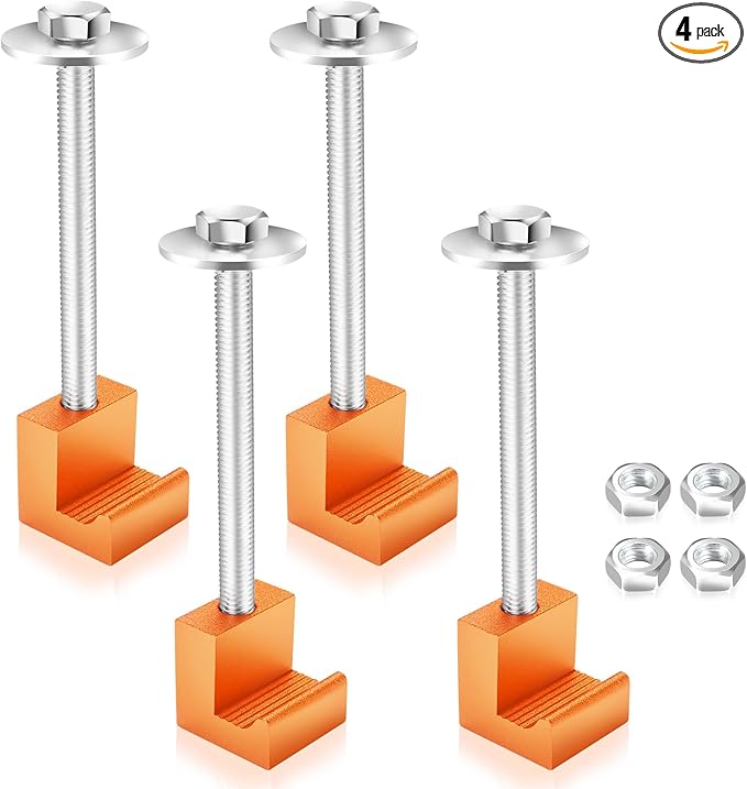Upgraded Truck Tool Box Mounting Kit Comes with Fastening Nuts - Aluminum Pickup Truck Bed Toolbox Mounting Kit - Universal Truck Tool Box Tie Downs Accessories - J-Hooks Crossover Fixed Kit - Orange