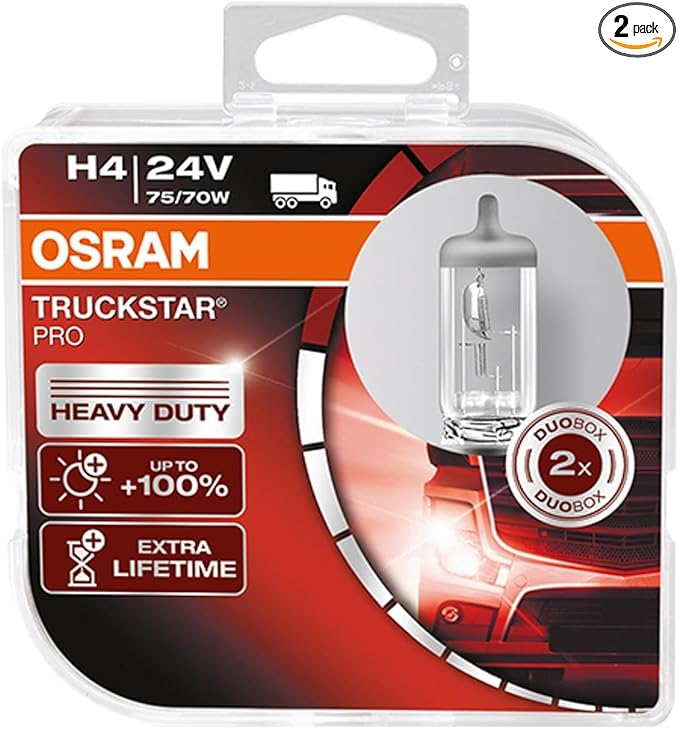 OSRAM TRUCKSTAR PRO H4 halogen headlamp, 64196TSP-HCB, 24 V commercial vehicle, duobox (2 units)