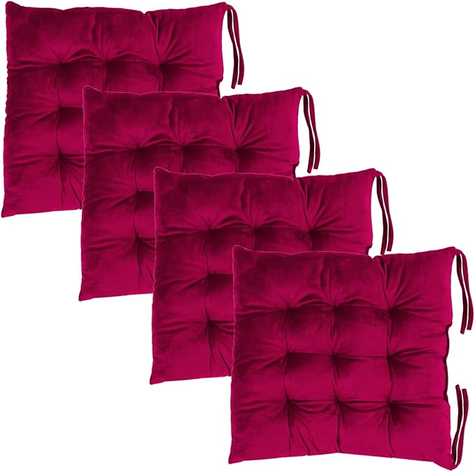 Set of 4 Chair Cushions for Dining Chairs with Ties, Indoor Non-Slip Kitchen Chair Pad and Dining Room Seat Cushion Mat for Office Living Room Outdoor 15.5" - Burgundy
