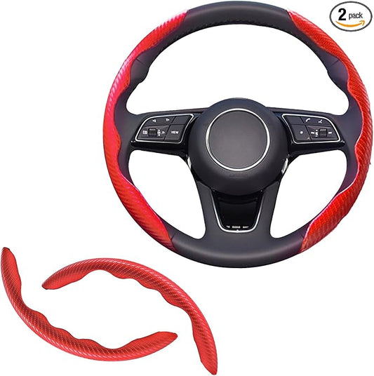 2pcs Universal Fit Carbon Fiber Steering Wheel Cover, Anti-Skid Steering Wheel Cover/Segmented Steering Wheel Protector/Car Interior Accessories (red)
