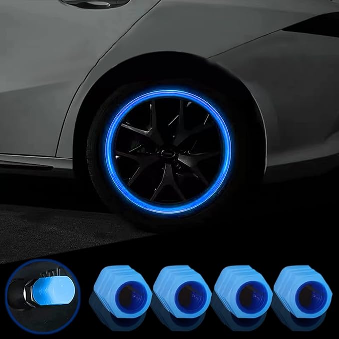 8PCS Car Tire Valve Stem Caps, Universal Noctilucent Waterproof Car Wheel Tire Caps, Suitable for Air Valve Caps for Cars, Motorcycles, Bicycles (Blue)