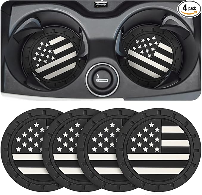 AUCELI 4 Pack Car Cup Holder Coasters, Colored American Flag US Flag Insert Car Cup Coaster, 2.75 Inch Anti Slip Shockproof Embedded Drink Mat, Vehicle Interior Decor Accessories