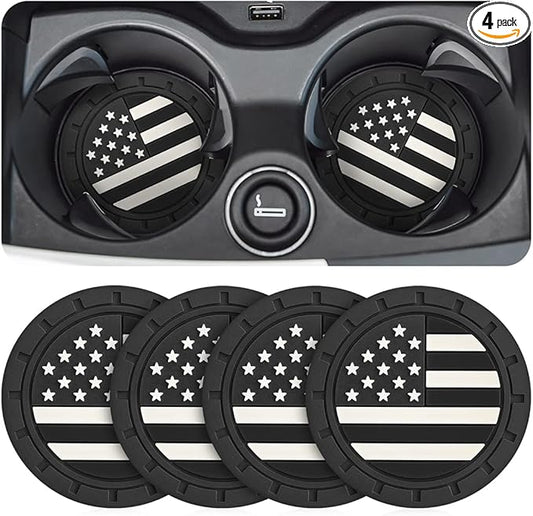 AUCELI 4 Pack Car Cup Holder Coasters, Colored American Flag US Flag Insert Car Cup Coaster, 2.75 Inch Anti Slip Shockproof Embedded Drink Mat, Vehicle Interior Decor Accessories