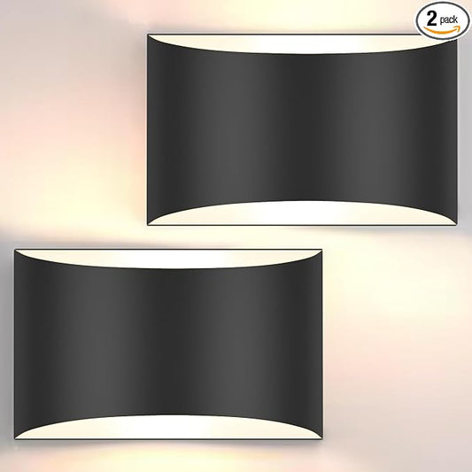 FOLKSMATE Modern LED Wall Sconces Set of 2, 3000K Warm White Up and Down Wall Mount Light, Extra Large Black Interior Wall Light Hardwired Lamp for Indoor Living Room Bedroom Hallway Basement Stairway