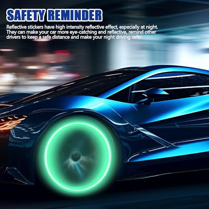 20PCS Reflective Car Wheel Decorative Stripe Stickers, Night Safety Warning Tape Sticker, Anti-Scratch Tire Rims Sticker, Universal Car Exterior Accessories Fluorescent Auto Decals for Motocycle Bike