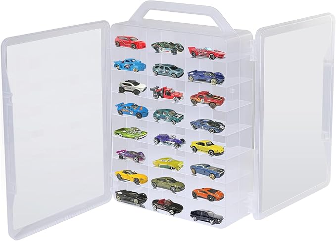 Double Sided Storage Case for Hot Wheels Storage with Carrying Handle, Portable 1/64 Scale Toy Cars Storage Box Compatible with 92 Matchbox Hot Wheels Storage, Case Only (2 Pack)