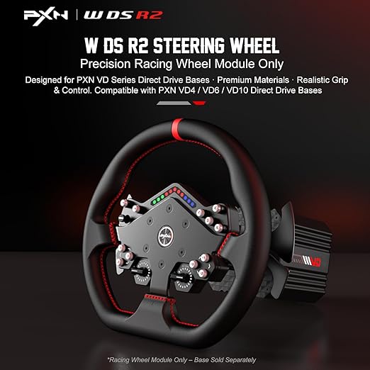 PXN W DS R2 Gaming Racing Wheel – Quick Release, 4 Paddle Shifters, Dynamic RGB Rev Lights, Microfiber Leather Grip, 11.8-Inch PC Steering Wheel, Compatible with VD4 / VD6 / VD10 Direct Drive Bases