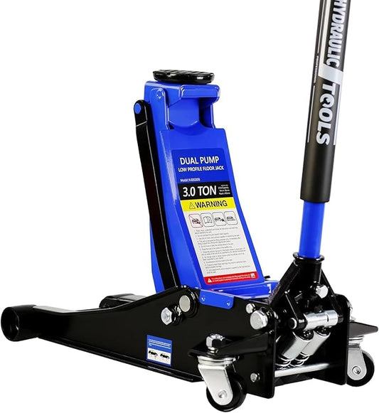 3 Ton Low Profile Floor Jack, Heavy Duty Floor Jacks with Dual Pistons Quick Lift Pump, Steel Car Jack Adjustable Height 3.3"-18.5", Hydraulic Trolley Floor Jack 3 Ton/6600 LBS Capacity, Blue
