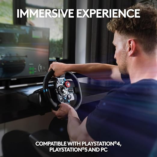 Logitech G29 Driving Force Racing Wheel and Floor Pedals, Real Force Feedback, Leather Steering Wheel Cover for PS5, PS4, PC, Mac - Black (Renewed)