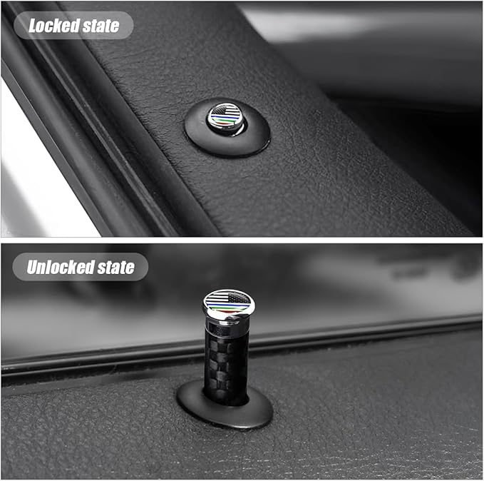 Moly Magnolia 4PCS Car Door Lock Knobs, American Flag Carbon Fiber Door Lock Pin Cover, Decorative Modification Door Lock Bolt Pin Cover, Auto Accessories Universal for SUV, Truck, Van (Style A)