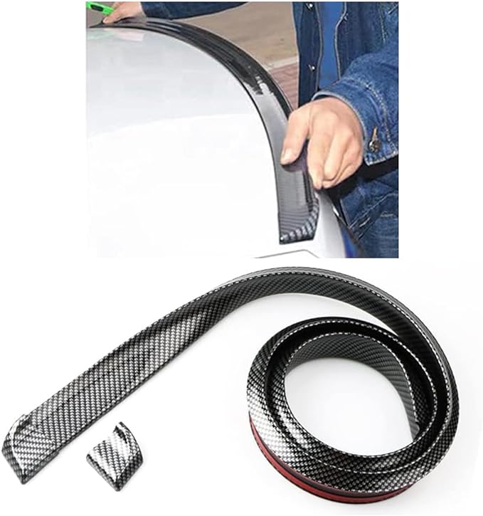 Car Rear Spoiler Roof Lip Kit, Carbon Fiber 3D Rubber Trunk Spoiler Trim Strip Cool Car Decoration, Universal Punch-Free Vehicle Exterior Accessory Sticker (Carbon Fiber Black)