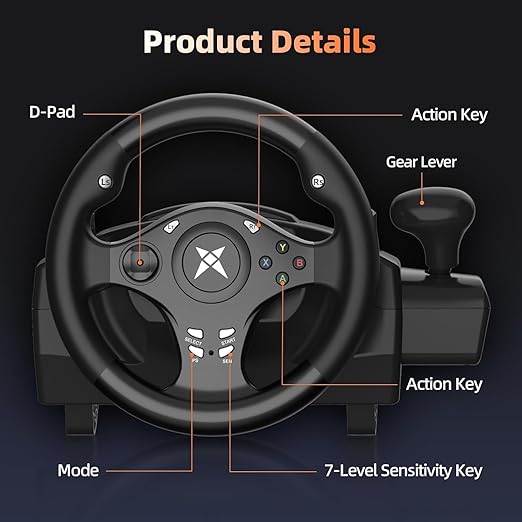 NBCP PC Racing Wheel,270 Degree Universal USB Car Sim Race Steering Wheel PS4 Large Size Steering Wheel and Pedals for PC、PS4、PS3、Xbox One、Xbox Series X/S、Switch