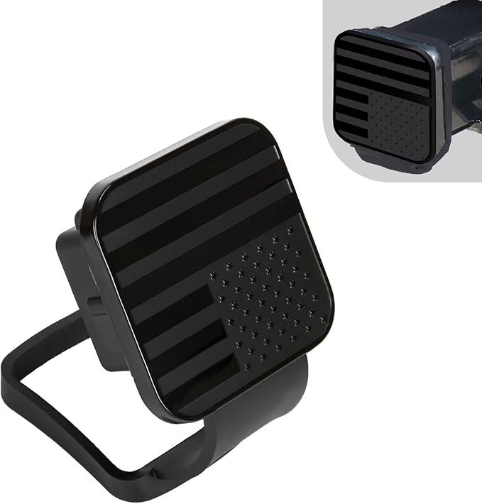 2 Inch Rubber Trailer Hitch Cover, Durable Tow Hitch Covers with American Flag, Car Exterior Accessories Fits for 2 Inches Hitch Receivers, Hitch Cover Tube Plug Cap for Trucks(Black&Black Line)