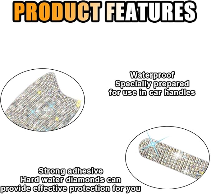 JOYCOURT 10PCS Bling Car Door Handle Anti-Scratch Sticker, Universal Car Doors Handles Protective Cover, Shiny Rhinestone Auto Decor Accessories for Women (Colourful)