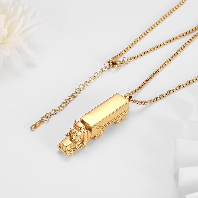 Urn Necklace for Ashes 18 Wheeler Semi Truck Cremation Jewelry for Men Memorial Urn Pendant Ashes Locket Necklace Keepsake Gifts