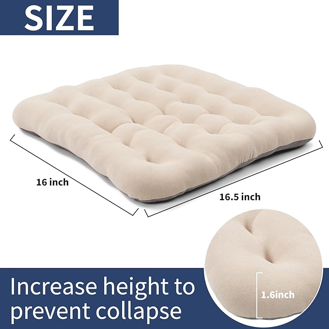 BUYUE Good Support Office Chair Cushion Padded, Soft Velvet Comfortable Non-Slip Seat Cushion for Computer Desk Kitchen Chair (1 Count, Beige)