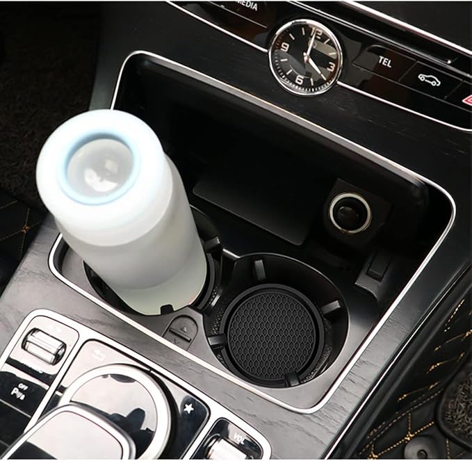 Osilly 4 Pack Car Coaster, 2.75 Inch PVC Anti Slip Cup Holder Insert Coaster, Honeycomb Waterproof Drink Mat Suitable for Most Car Interior, Universal Vehicle Accessories for Women and Men (Black)