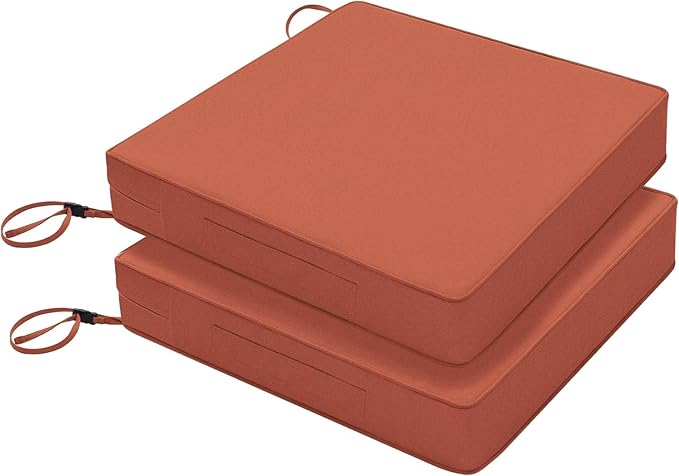 Favoyard Patio Chair Cushions 22 x 22 x 3 Inch Waterproof Outdoor Seat Cushions for Patio Furniture 3-Year Color Fastness Garden Sofa Couch Chair Pads with Handle & Adjustable Straps Set of 2, Spice