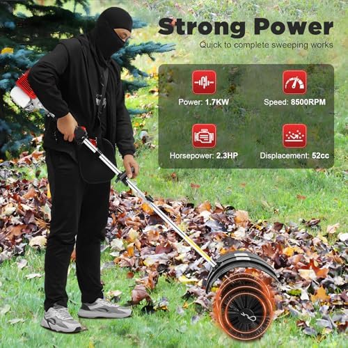 2-in-1 Gas Powered Leaf Blower & Lawn Sweeper, 52CC 2.3HP Handheld Backpack Blower/Sweeper with 20.47-Inch Brush, 1700W Snow Blowers for Yard, Driveway, Sidewalk Debris Cleaning, 8500RPM