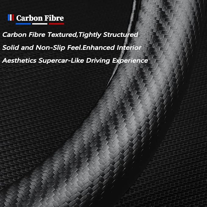 Steering Wheel Cover Compatible with Honda, Nappa Leather&Carbon Fiber Texture Steering Wheel Cover, 14.5-15 Inch Diameter with 2 Coasters and USB Fast Charging Cable (Red)