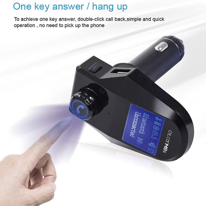 Bluetooth FM Transmitter for Car, Wireless Bluetooth In-Car Radio Adapter with Handsfree Calling, 2 USB Ports, 1.44" LED Display, Supports TF Card/U-Disk, 3.5mm Aux Output