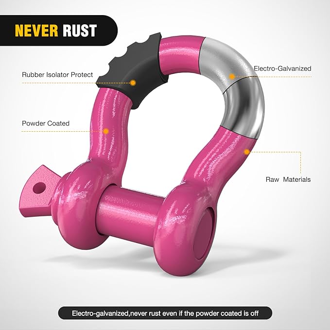 Nilight 2 Pack 3/4" D-Ring Shackle with 7/8" Screw Pin 41,887lbs Break Strength, Heavy Duty Off Road Recovery Shackle with Isolators Washers for Use with Tow Strap, Winch, Off-Road Truck Vehicle