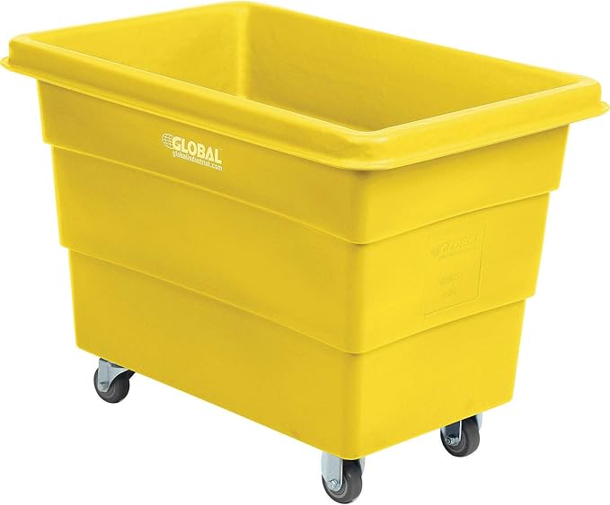 Global Industrial 8 Bushel Plastic Bulk Box Truck, Direct Mount Base, 500 lbs. Capacity, 3" Non-Maring Rubber Casters, Yellow, 33-3/10"L x 24-3/5"W x 27-2/5"H