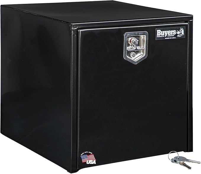 Buyers Products 1704300 Black Steel Underbody Truck Tool Box – 24 x 24 x 24 Inch - Truck Bed & Underbelly RV Storage Box, Locking T-Latch, Weather-Resistant, Heavy-Duty Flatbed Job Box, Made in USA