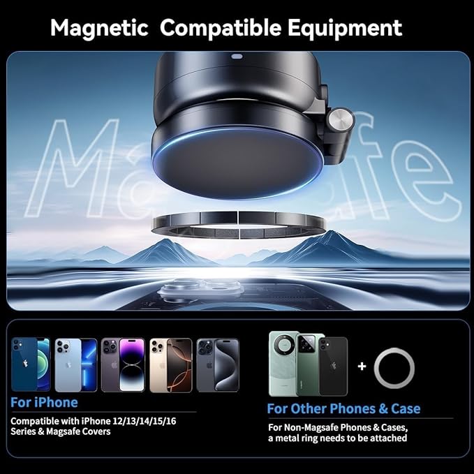 Electric Vacuum Magnetic Car Phone Mount,Vacuum Suction Car Phone Holder Hands-Free,Adjustable Foldable Magnetic Suction Cup Phone Mount,Strong Magnetic Car Mount for Smooth Surface(New-Siver)