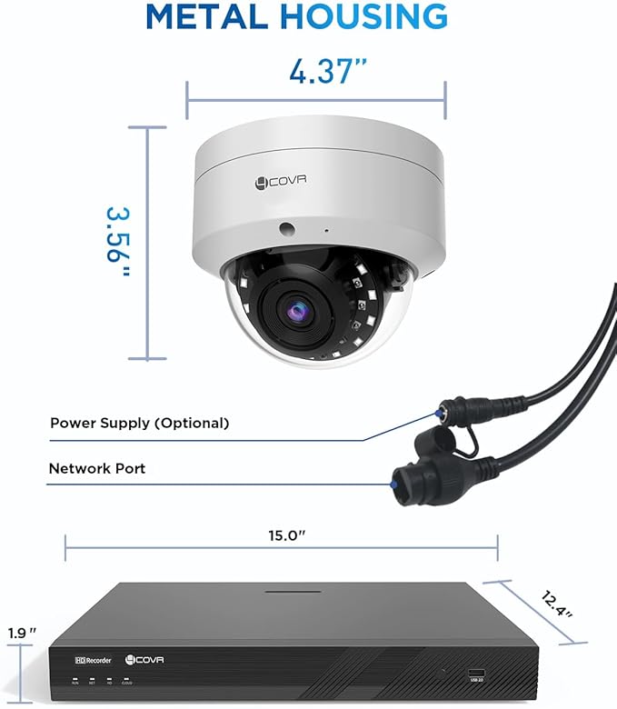 4COVR 16 Channel PoE Security Camera System for Business, 16x 5MP IK10 Vandal-Proof IP67 Dome Commercial IP Camera, Night Vision, 16CH NVR 4TB, AI Human Vehicle Detection, 24/7 Recording, LY54AX5M1616