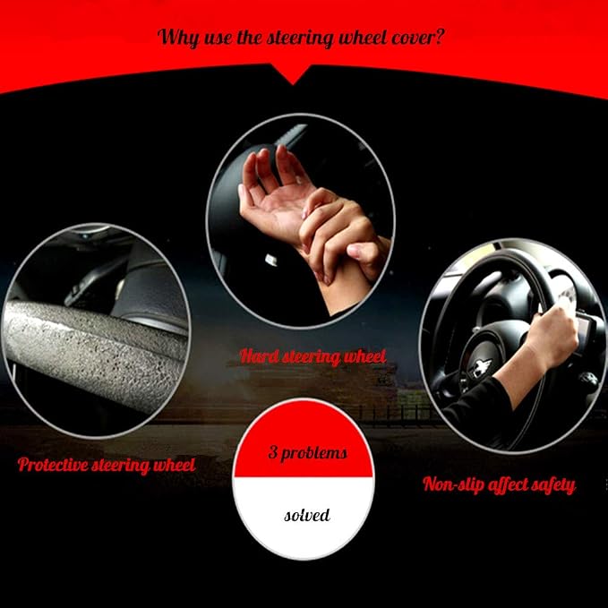Brown Wheel Cover Cowhide Steering Wheel Cover Leather Car Steering Wheel Cover Universal 15.5inch / Size L (B-Brown-L)