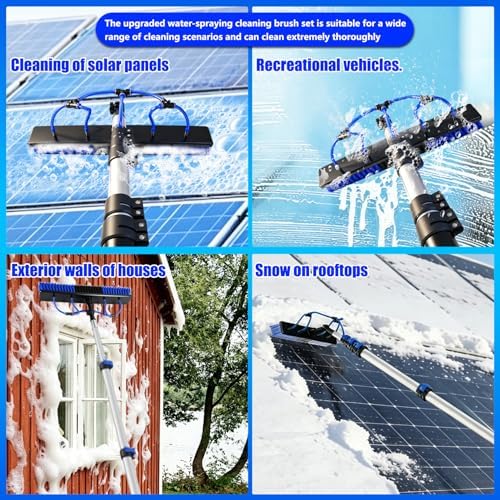 𝐔𝐩𝐠𝐫𝐚𝐝𝐞 Solar Panel Cleaning Kit, 20FT Extension Pole Solar Panel Cleaning Brush, Water Fed Pole Brush with Soap Dispenser, Fit for Solar Panels, Snow Removal, Window etc , 5 Year Warranty