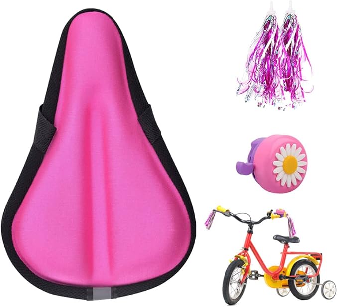 Kids Gel Bike Seat Cushion Cover for Boys & Girls, 9"x6" Breathable & Extra Soft Memory Foam Children Bicycle Saddle Pad with Water&Dust Resistant Cover