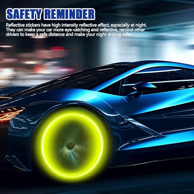 20PCS Reflective Car Wheel Decorative Stripe Stickers, Night Safety Warning Tape Sticker, Anti-Scratch Tire Rims Sticker, Universal Car Exterior Accessories Fluorescent Auto Decals for Motocycle Bike