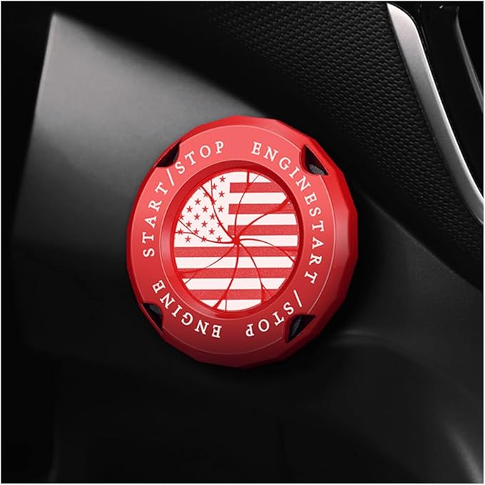 Stylish Car Push Start Button Cover,Spin Type Zinc Alloy Push to Start Button Cover for Car Decor,Universal Engine Start Button Cover Interior Car Accessories for Car Truck SUV (America Flag Red)