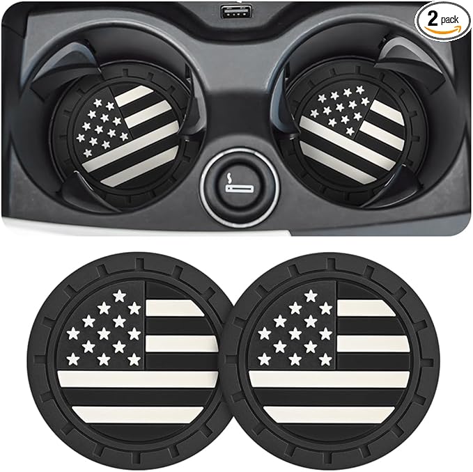 AUCELI 2 Pack Car Cup Holder Coasters, Colored American Flag US Flag Insert Car Cup Coaster, 2.75 Inch Anti Slip Shockproof Embedded Drink Mat, Vehicle Interior Decor Accessories