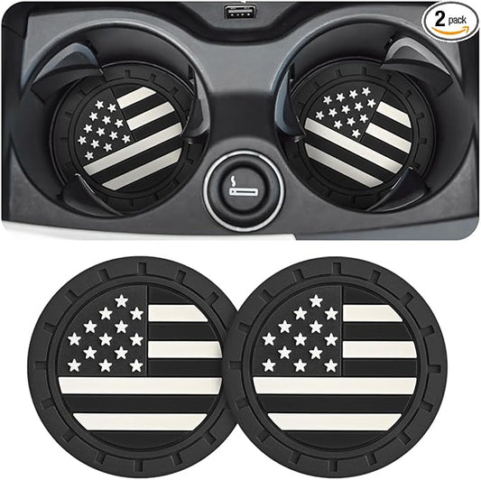 AUCELI 2 Pack Car Cup Holder Coasters, Colored American Flag US Flag Insert Car Cup Coaster, 2.75 Inch Anti Slip Shockproof Embedded Drink Mat, Vehicle Interior Decor Accessories